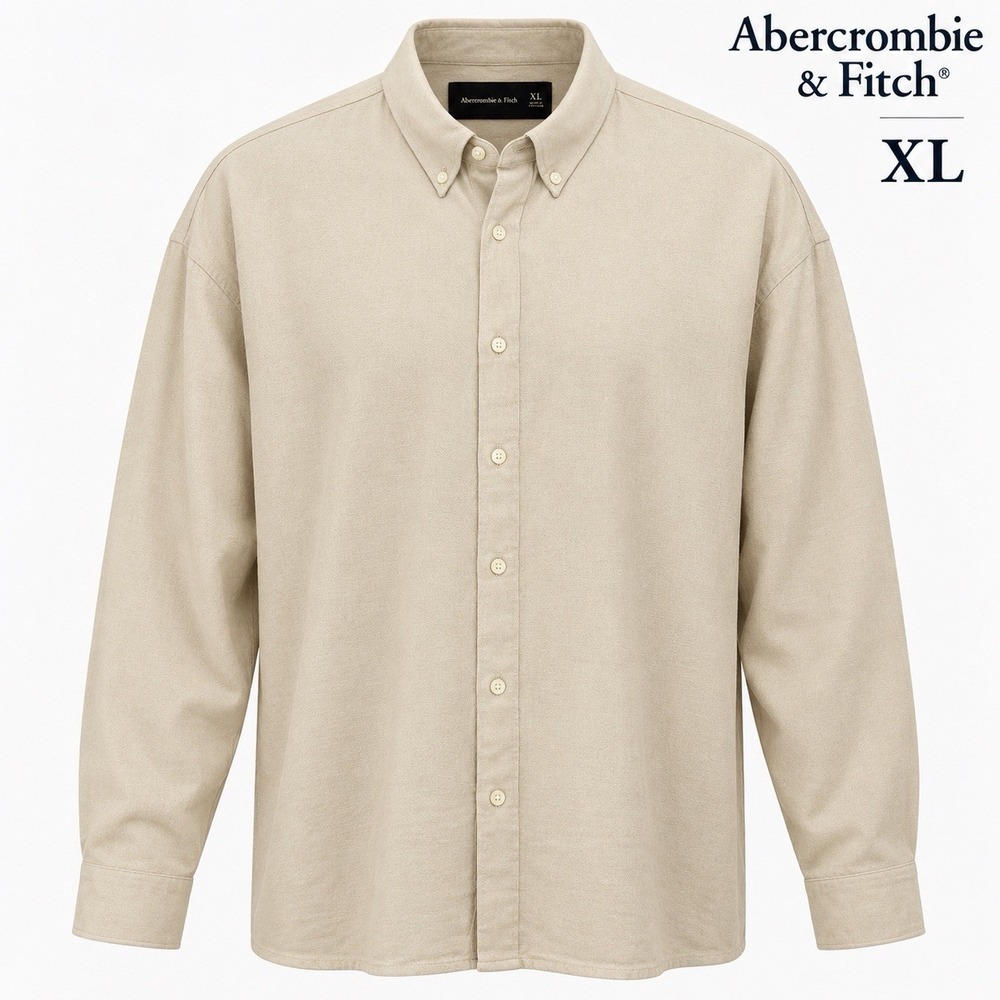 Abercrombie & Fitch Mens XL Tan Button Down Shirt Cotton Viscose Long Sleeve NWT